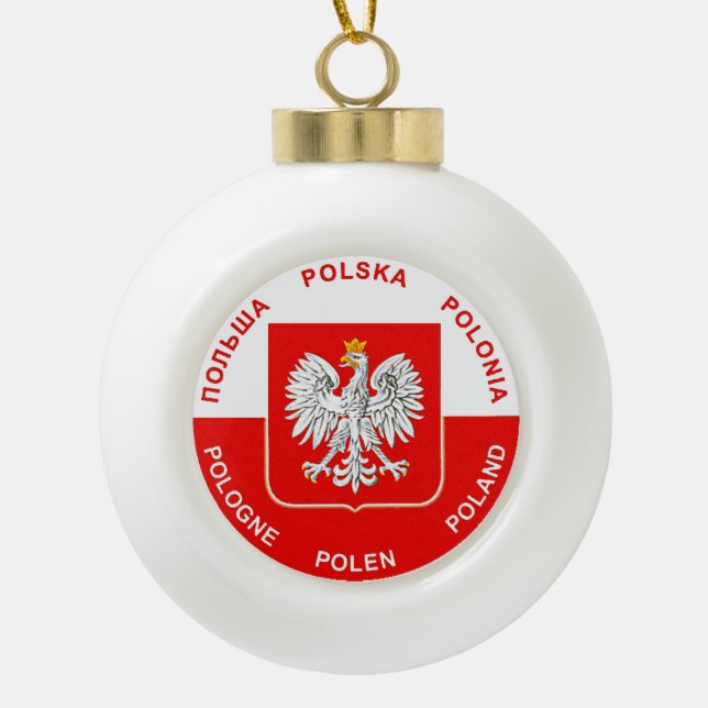 Polnische Flaggenfarben mit Keramik Kugel-Ornament (Vorderseite)