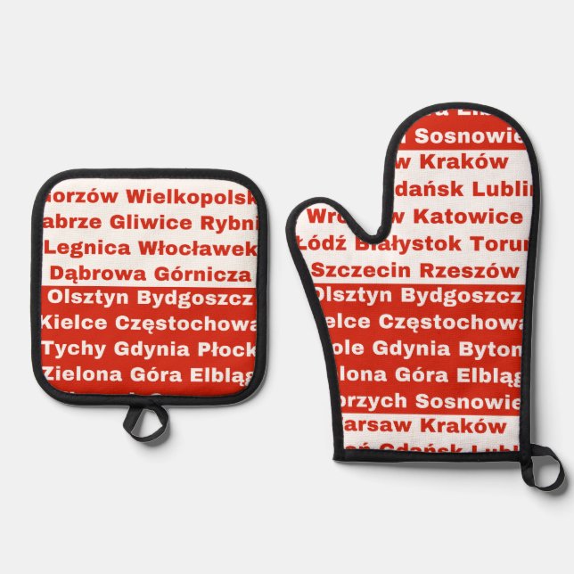 Polnische Flaggenfarben mit Städten Ofenhandschuh & Topflappen-Set (Vorderseite)