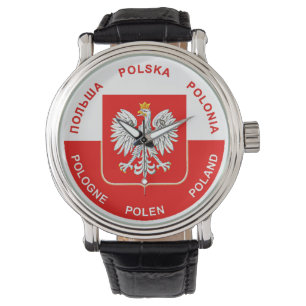 Polnische Flaggenfarben mit weißem Adler Armbanduhr