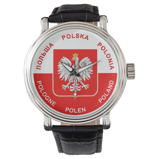 Polnische Flaggenfarben mit weißem Adler Armbanduhr (Vorderseite)