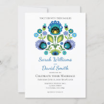 Polnische Folk-Blume Aquamarine Hochzeitseinladung