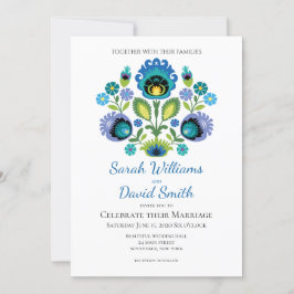 Polnische Folk-Blume Aquamarine Hochzeitseinladung Einladung