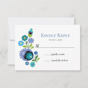 Polnische Folk Blume Blue Aquamarin Wedding RSVP C Karte