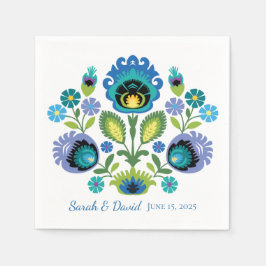 Polnische Folk Blume Blue Aquamarin Wedkin Napkin Serviette