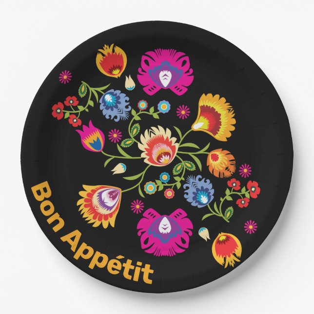 Polnische Folklore mit rosa Blume Pappteller (Vorderseite)