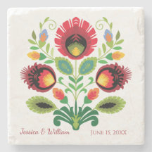 Polnische FolkloreBlume Roter Stein Untersetzer