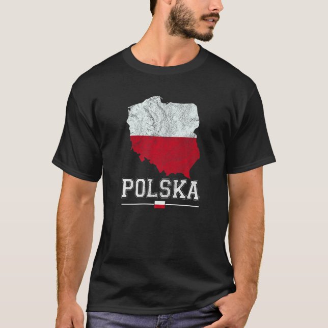 Polnische Karte und Flagge Souvenir erschütterten  T-Shirt (Vorderseite)