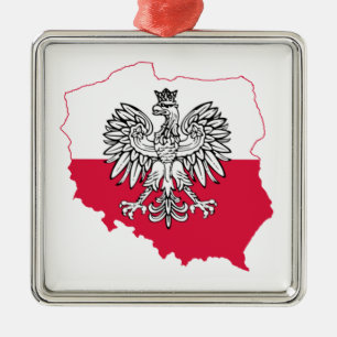 Polnische Karten-Flaggen-Prämien-Verzierung Silbernes Ornament