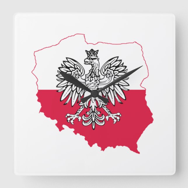 Polnische Karten-Flaggen-Wanduhr Quadratische Wanduhr (Vorderseite)