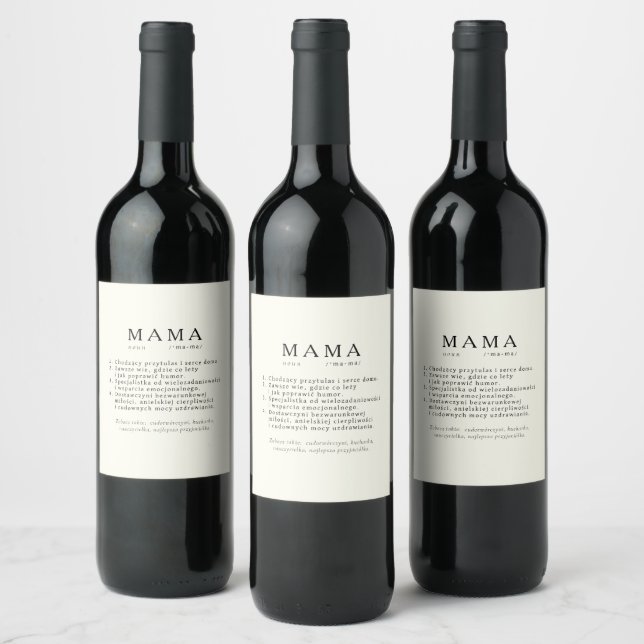 Polnische Mama - Geschenk für MAMA - Definition Weinetikett (Flaschen)