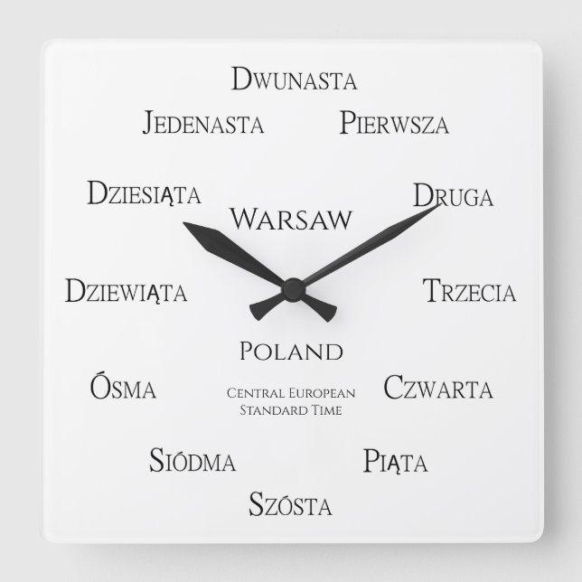 Polnische Nummer Zolltarifliche Landeszeitzone Quadratische Wanduhr (Vorderseite)