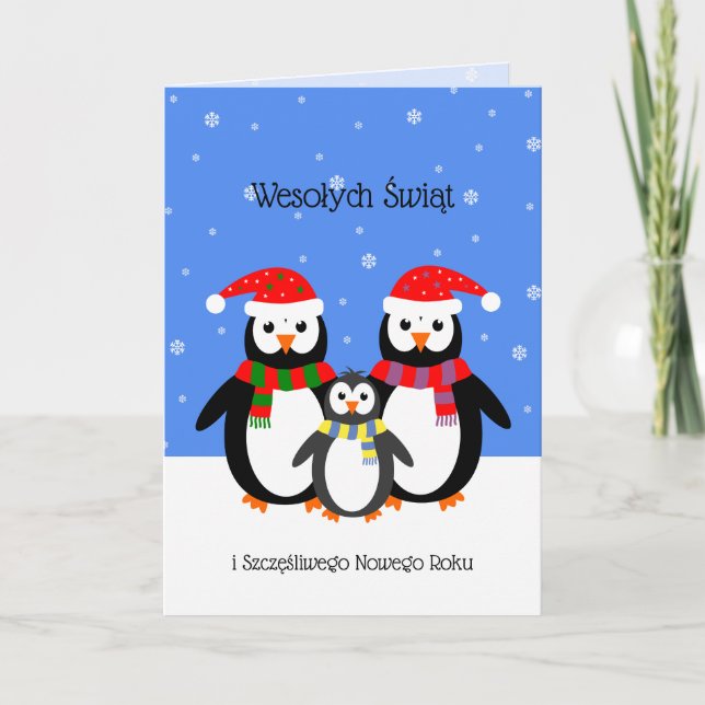 Polnische Pinguine Weihnachtskarte Feiertagskarte (Vorderseite)