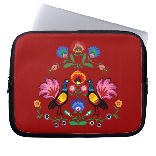 Polnische Völker mit dekorativem Blumen- u. jungen Laptopschutzhülle (Vorderseite)