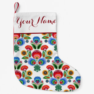 Polnische VolksBlumen - mit individuellem Namen Kleiner Weihnachtsstrumpf