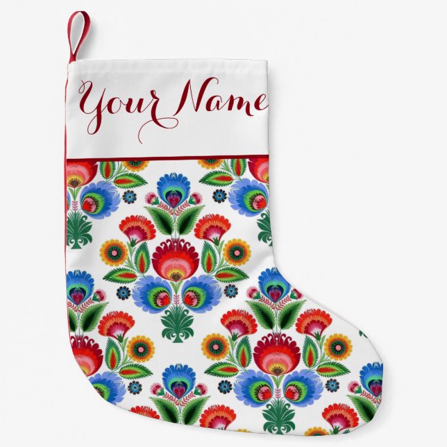 Polnische VolksBlumen - mit individuellem Namen Kleiner Weihnachtsstrumpf (Vorderseite)