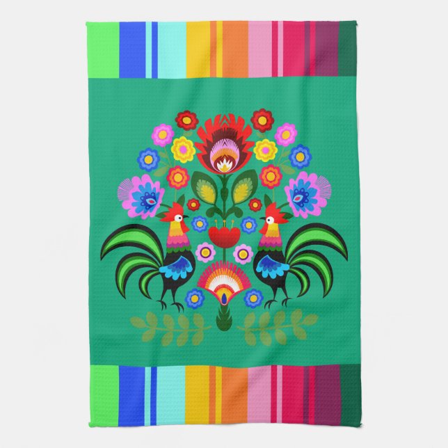 Polnische Volkskunst - Blumenstickermuster Geschirrtuch (Vertikal)