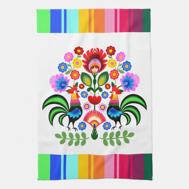 Polnische Volkskunst - Blumenstickermuster Geschirrtuch (Vertikal)