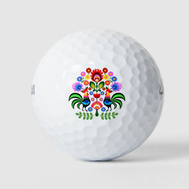 Polnische Volkskunst - Blumenstickermuster und cu Golfball (Vorderseite)