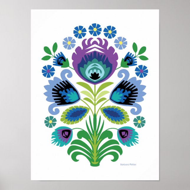 Polnische Volkskunst Lila Blume Poster (Vorne)