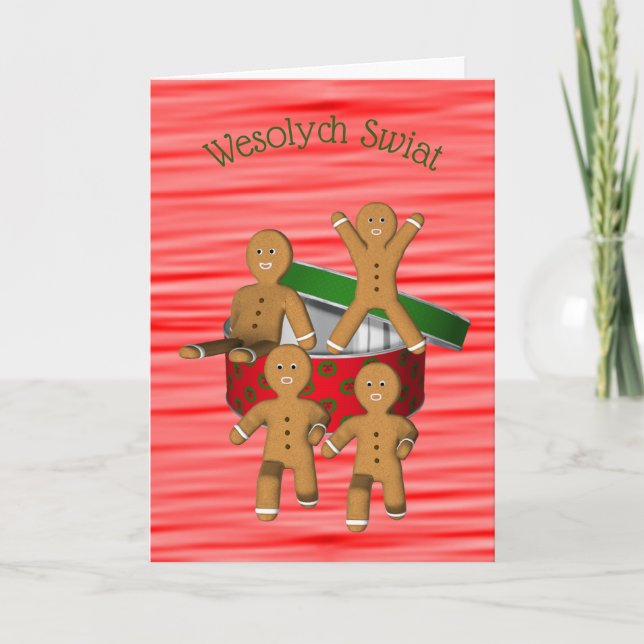 Polnische Weihnachtsgrüße Niedliches Lebkuchen Män Feiertagskarte (Vorderseite)