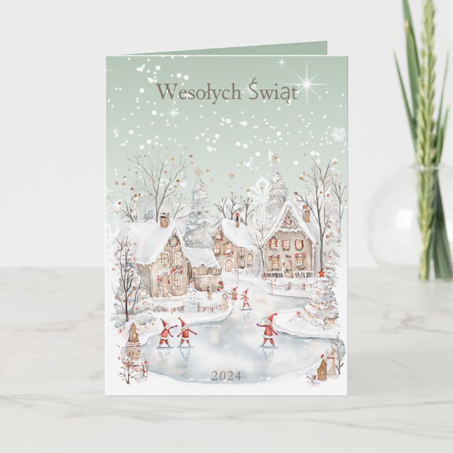 Polnische Weihnachtsschneehäuser Feiertagskarte (Vorderseite)