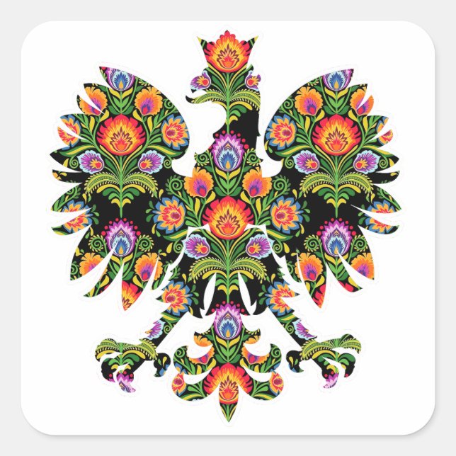 Polnischer Adler Polen Wycinanki Emblem, polnische Quadratischer Aufkleber (Vorderseite)