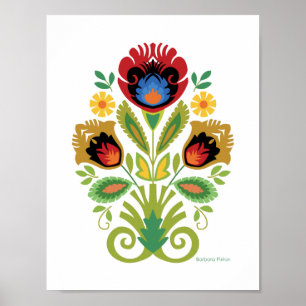 Polnischer Blumengestein Roter Paperschnitt Poster