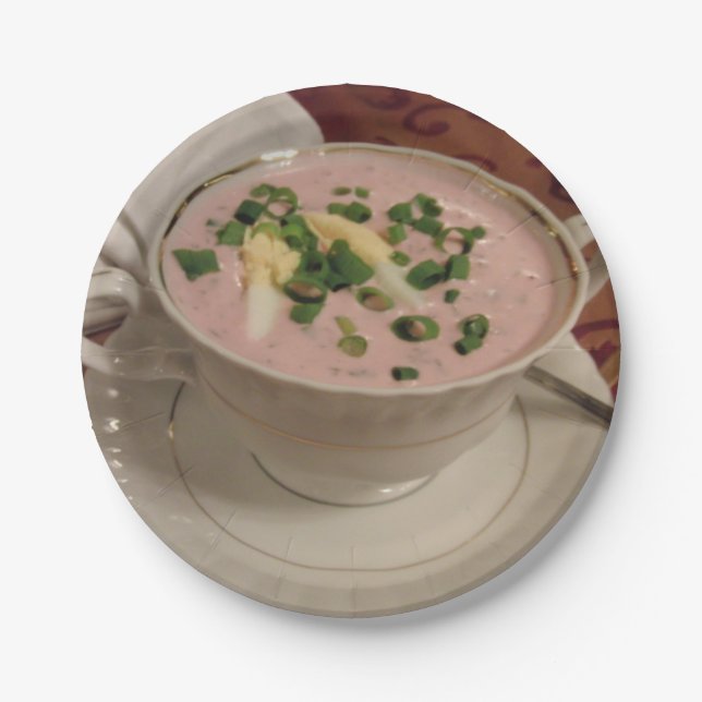 Polnischer Cold Beet Soup Paper Teller Chlodnik (Vorderseite)