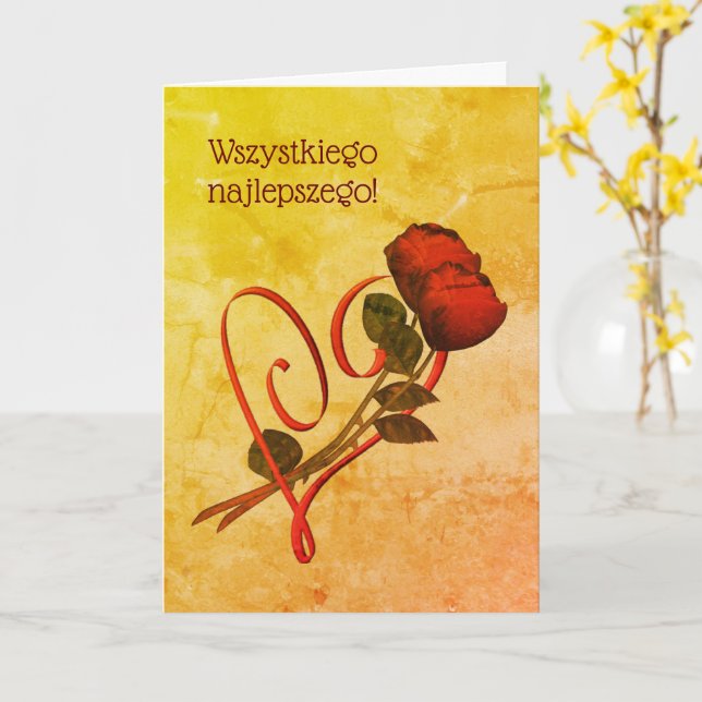 Polnischer Geburtstag Sto Lat Rote Rosen Herz Karte (Gelbe Blume)