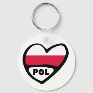 Polnischer Ländercode Flag Herz Keyring, POL Schlüsselanhänger