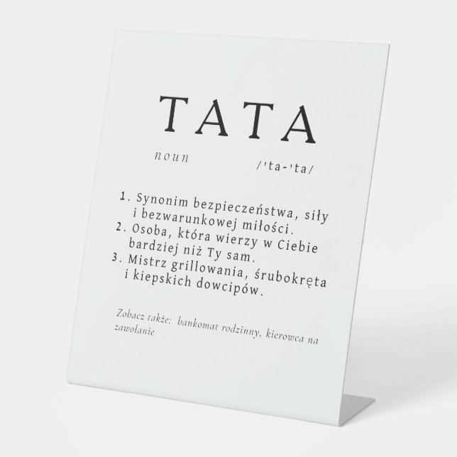 Polnischer Vater - Geschenk - TATA - Definition Sockelschild (Vorderseite)