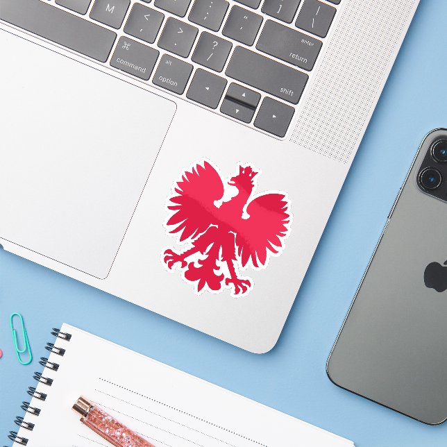 Polnischer Wappen-Adler Aufkleber (Laptop mit iPhone)