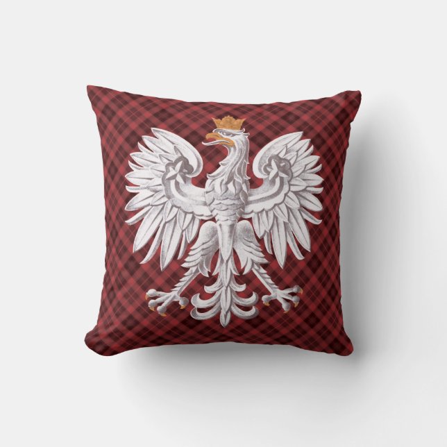 Polnischer weißer Adler rotes kariertes MoJo Kissen (Vorderseite)