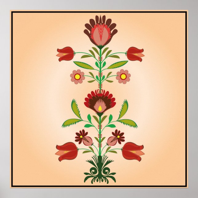 Polnisches Folkstickermuster, Blume Muster, Poster (Vorne)