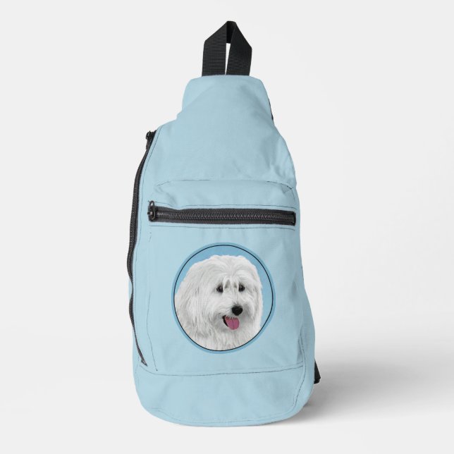 Polnisches Lowland Sheepdog Malerei Original Hunde Crossbody Bag (Vorderseite)