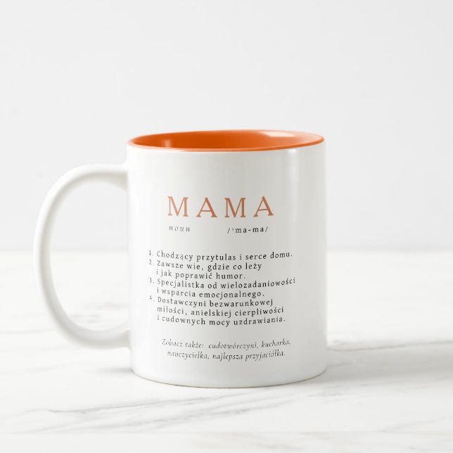 Polnisches Mum-Geschenk - MAMA Definition Orange Zweifarbige Tasse (Links)