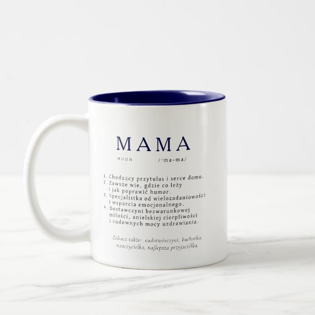 Polnisches Mummgeschenk - MAMA Definition Marine Zweifarbige Tasse (Links)