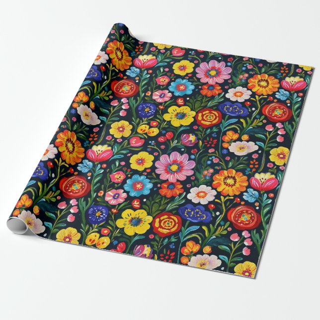 Polnisches Volkskunstpapier mit handbemalten Umsch Geschenkpapier (Ungerollt)