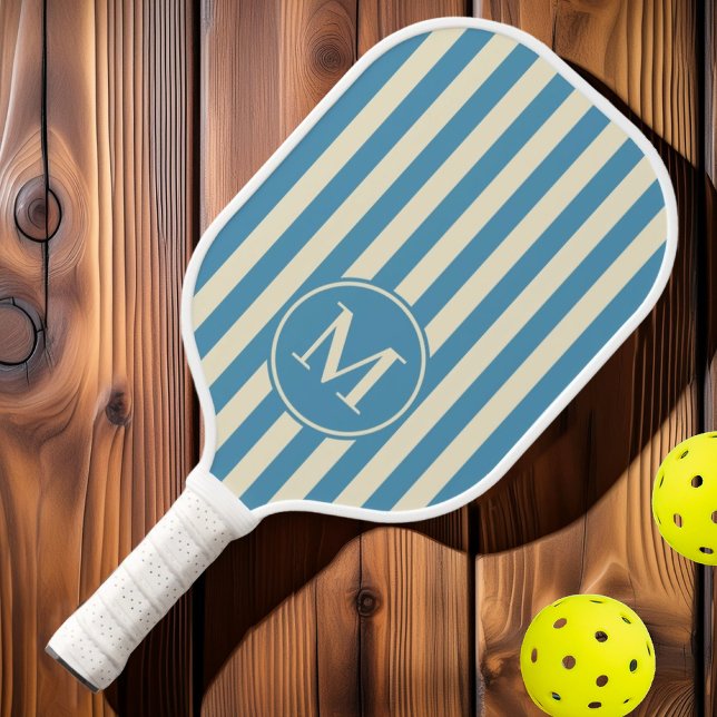 Polo-Striping Aqua Splash Monogramm aus der Mitte  Pickleball Schläger (Von Creator hochgeladen)