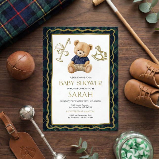 Polo Teddy Bear Baby Shower Invitation Einladung (Von Creator hochgeladen)