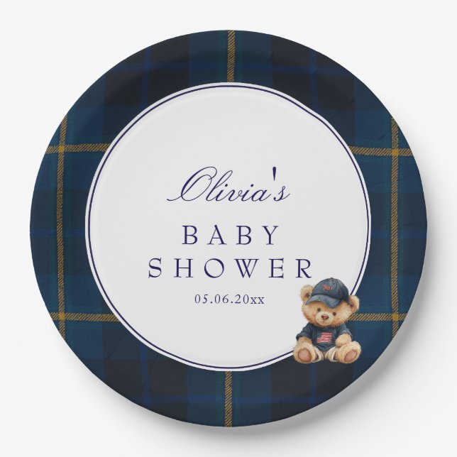 Polo Teddy Bear Baby Shower Pappteller (Vorderseite)