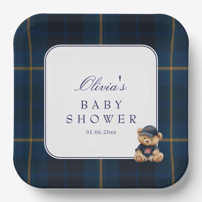 Polo Teddy Bear Baby Shower Pappteller (Vorderseite)