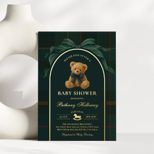 Polo-Teddybär-Tartan-Flanell-Junge-Baby-Party Folieneinladung