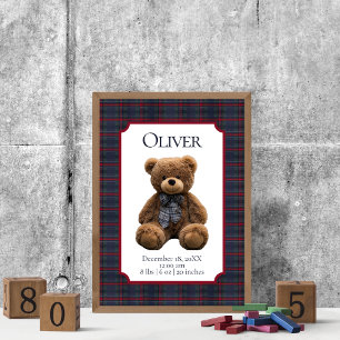 Polo-Teddybär-Tartan-Karo-Babyname-Geburtsstatisti Poster