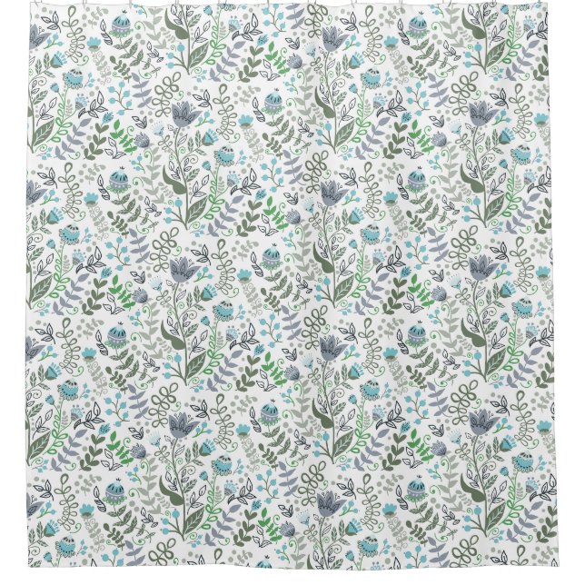 Polonais Art Folk Whimsical Flower rideau de douch (Devant)