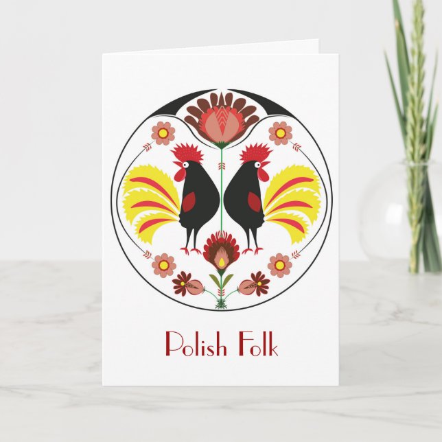 Polonais Avec Coq Décoratif, Carte De Voeux (Devant)