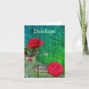 Polonais Dziekuje Carte de remerciements Roses rou