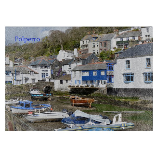Polperro Cornwall England Low Tide Schneidebrett (Vorderseite)