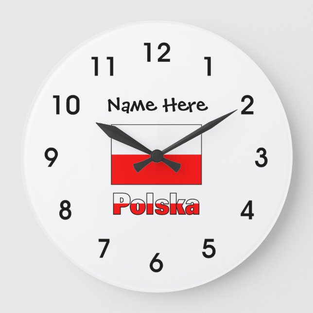 Polska and Polish Flag Große Wanduhr (Vorderseite)