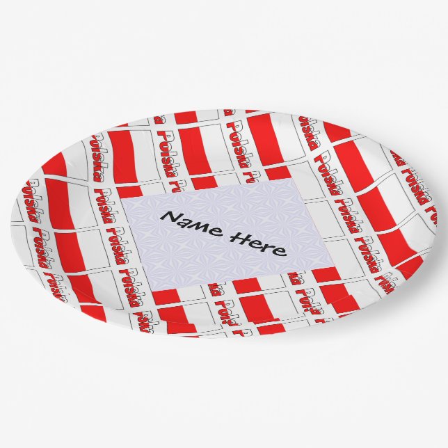 Polska und polnische Flagge geteert Personalisiert Pappteller (Schrägansicht)